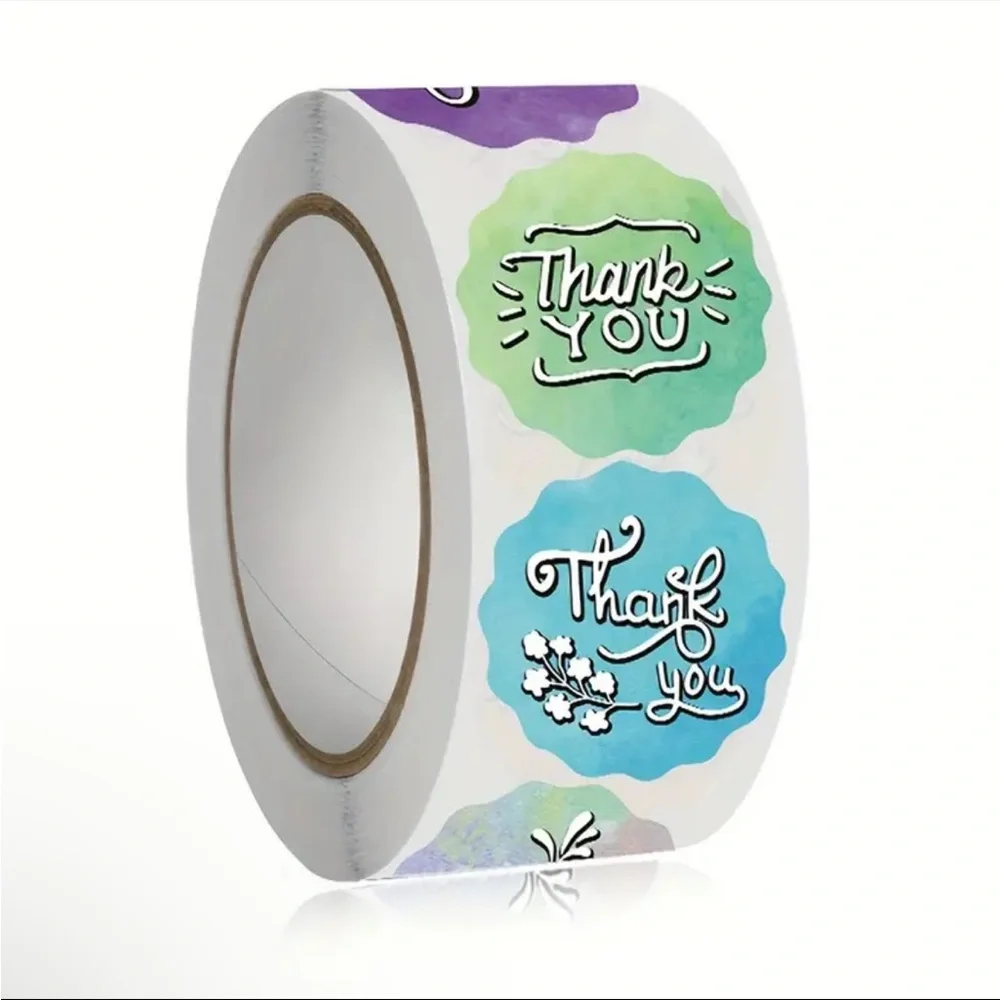 Roll of 500 Round Multi Colored Thank You Stickers - Picture 2 of 6